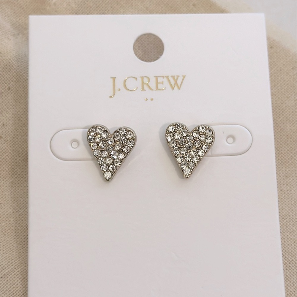 J Crew Pavé crystal heart stud earrings - Picture 3 of 8